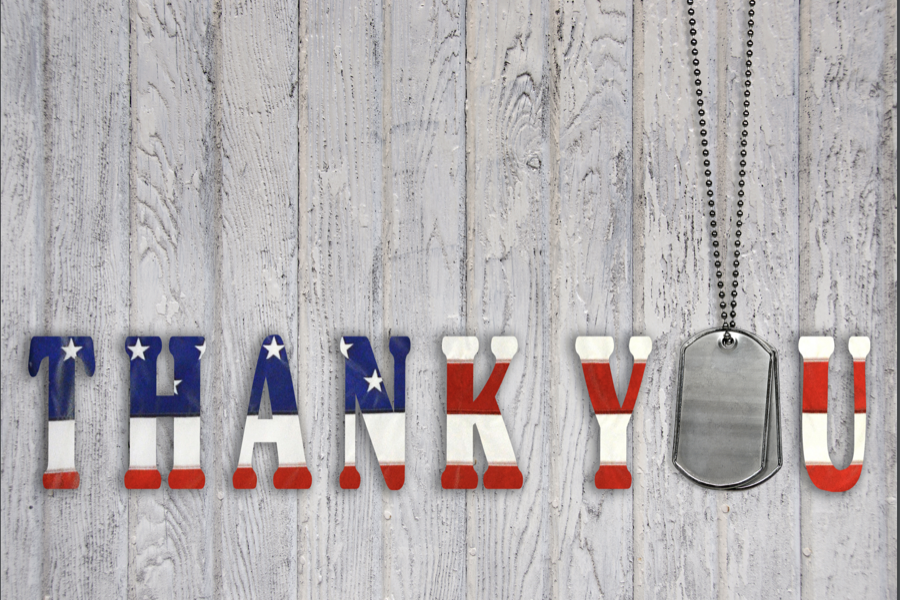 Thank you — American flag lettering with military dog tags